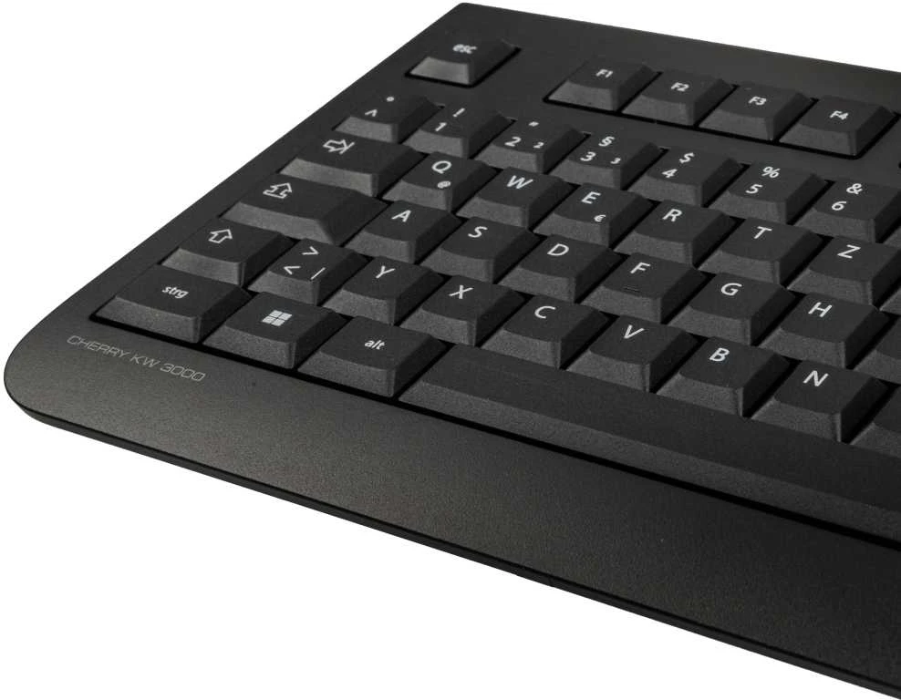 Klaviatūra - Cherry KW 3000 Belaidė Pilno Dydžio Tyli Konstrukcija 10m Nuotolis AA Baterija