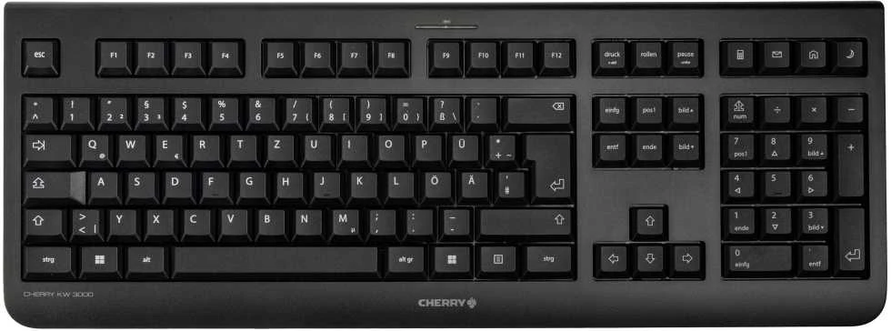 Klaviatūra - Cherry KW 3000 Belaidė Pilno Dydžio Tyli Konstrukcija 10m Nuotolis AA Baterija