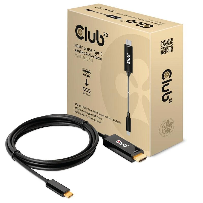 CLUB 3D CAC-1334 HDMI į USB Type-C 4K60Hz aktyvus M/M 1,8 m kabelis