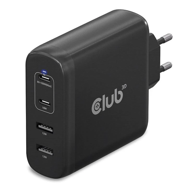 Club 3D Club3D kelioninis įkroviklis 100W GAN technologija, 2xUSB-A ir 2xUSB-C, PD 3.0 palaikymas
