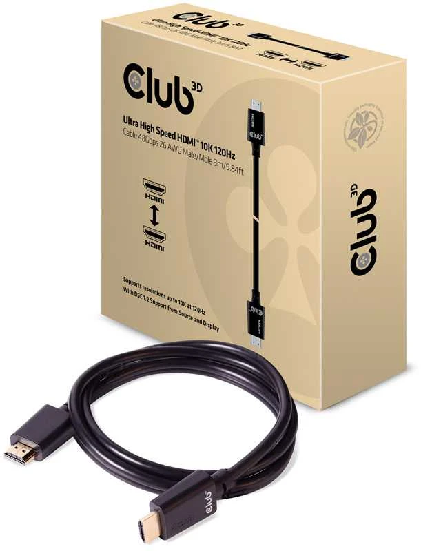 Club 3D Club3D CAC-1373 itin didelės spartos HDMI kabelis 10K 120Hz 48Gbps HDMI 2.1 Vyriškas ir Vyriškas 3 m, padengtas juodu auksu
