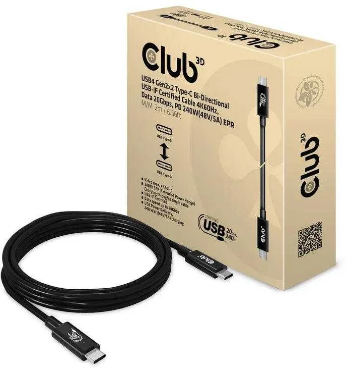 USB kabelis Club 3D USB-C - USB-C 2 m Juodas (CAC- 1575)