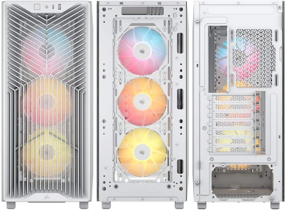 Corsair 3200D RS ARGB kompiuterio korpusas, Midi-Tower, ATX, grūdintas stiklas - baltas