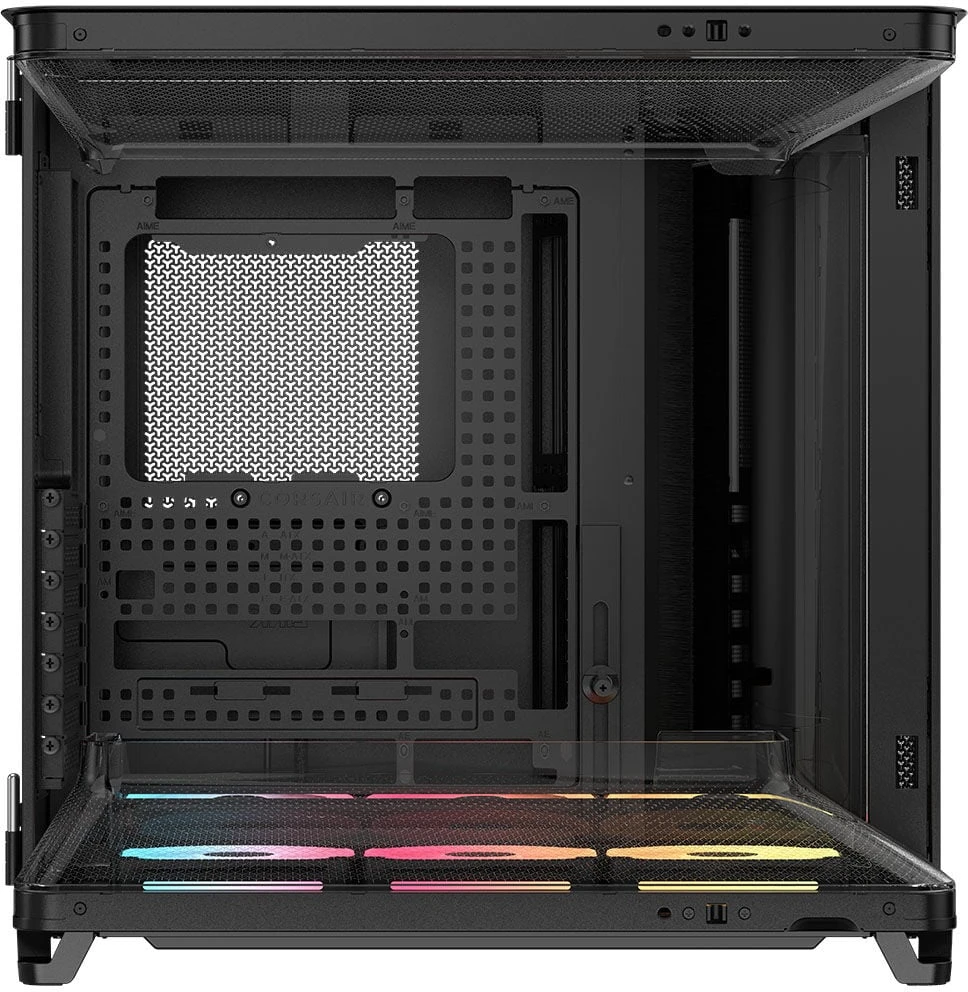 „Corsair AIR 5400 LX-R LINK“ kompiuterio korpusas, vidutinio dydžio bokštas, grūdintas stiklas, RGB ir juodas, komplekte yra 3 x 120 mm ventiliatoriai