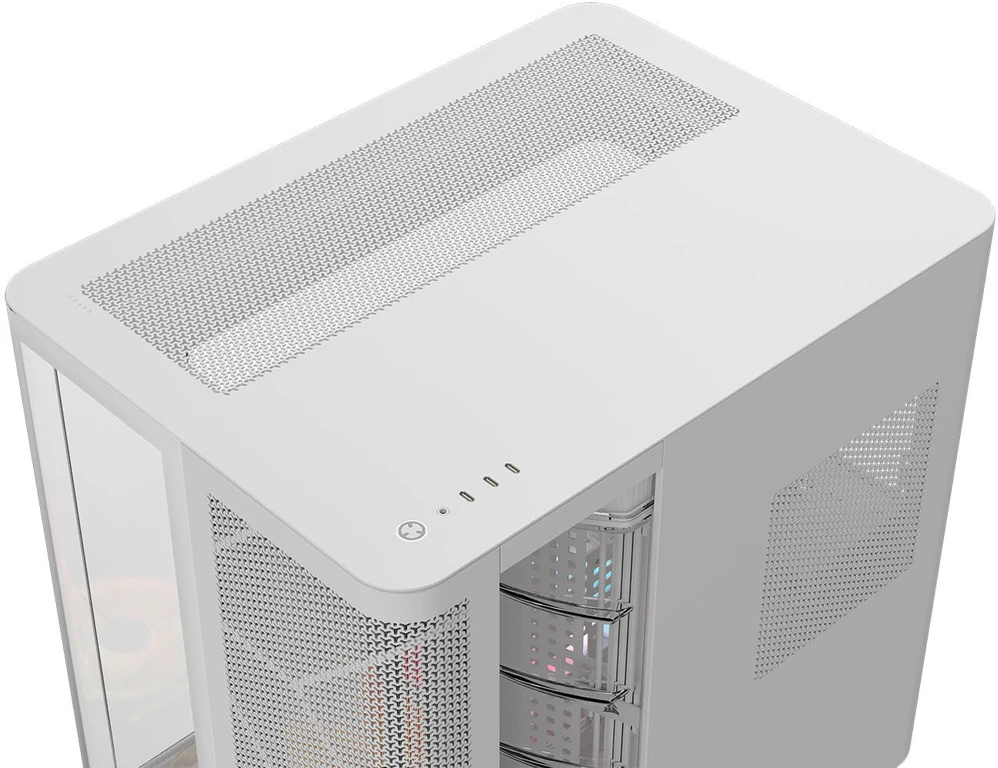 „Corsair AIR 5400 LX-R LINK“ kompiuterio korpusas, vidutinio dydžio bokštas, grūdintas stiklas, RGB®, komplekte yra 3 x 120 mm ventiliatoriai, baltas