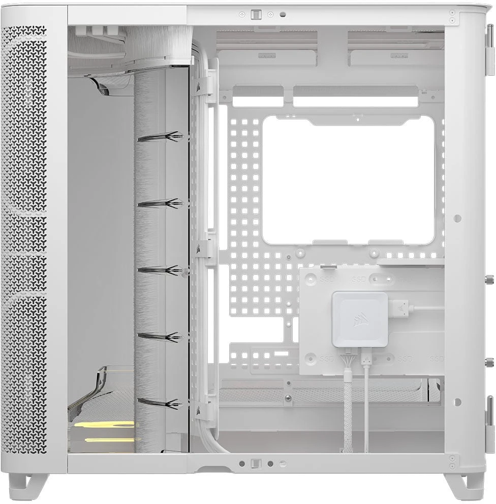 „Corsair AIR 5400 LX-R LINK“ kompiuterio korpusas, vidutinio dydžio bokštas, grūdintas stiklas, RGB®, komplekte yra 3 x 120 mm ventiliatoriai, baltas