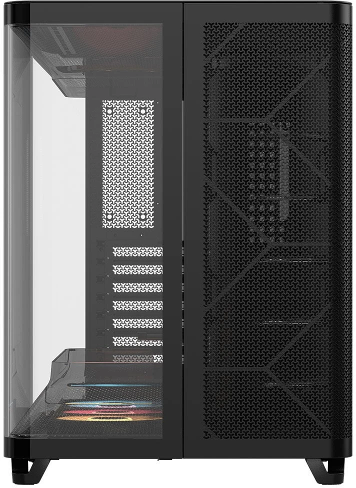 „Corsair AIR 5400 RS-R ARGB“ korpusas, vidutinio dydžio bokštas, grūdintas stiklas, RGB ir juodas, komplekte yra 3 x 120 mm ventiliatoriai