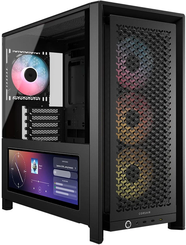 CORSAIR FRAME 4000D LCD RS kompiuterio korpusas, vidutinio dydžio bokštas, ATX, ARGB, grūdintas stiklas – Juodas