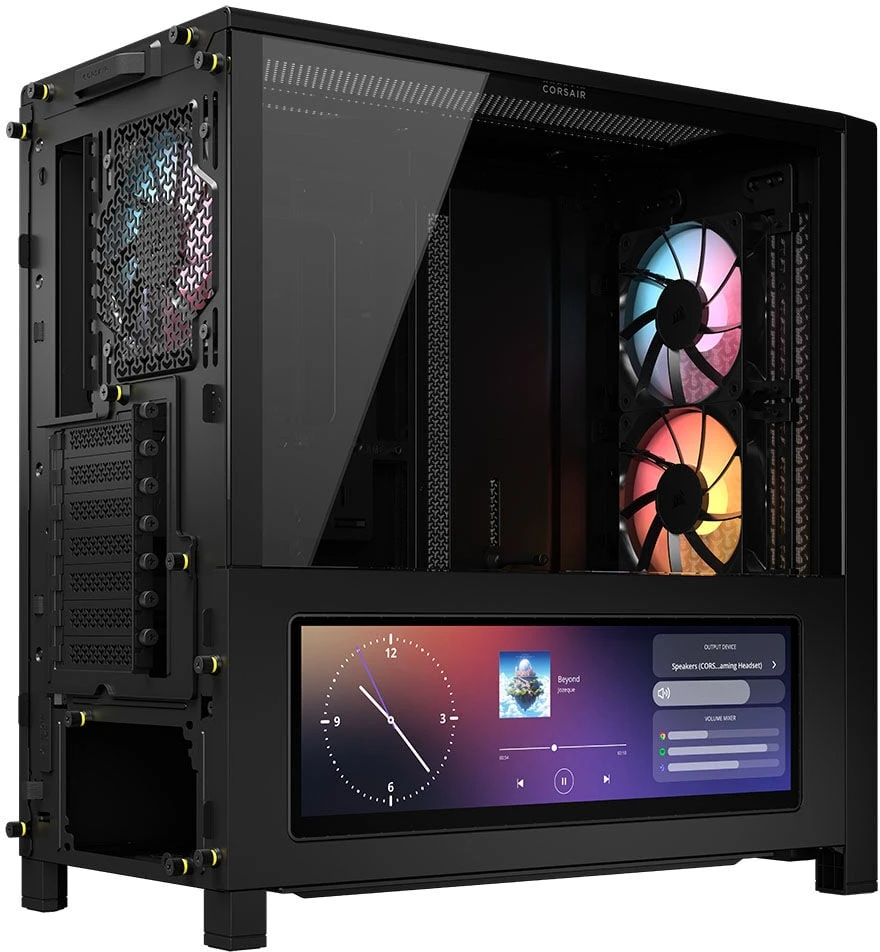 CORSAIR FRAME 4000D LCD RS kompiuterio korpusas, vidutinio dydžio bokštas, ATX, ARGB, grūdintas stiklas – Juodas
