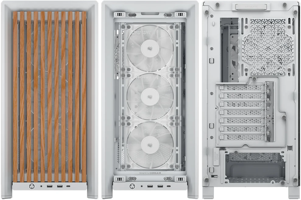 „Corsair FRAME 4000D RS“ medinis kompiuterio korpusas, „Midi-Tower“, E-ATX, medinis, baltas