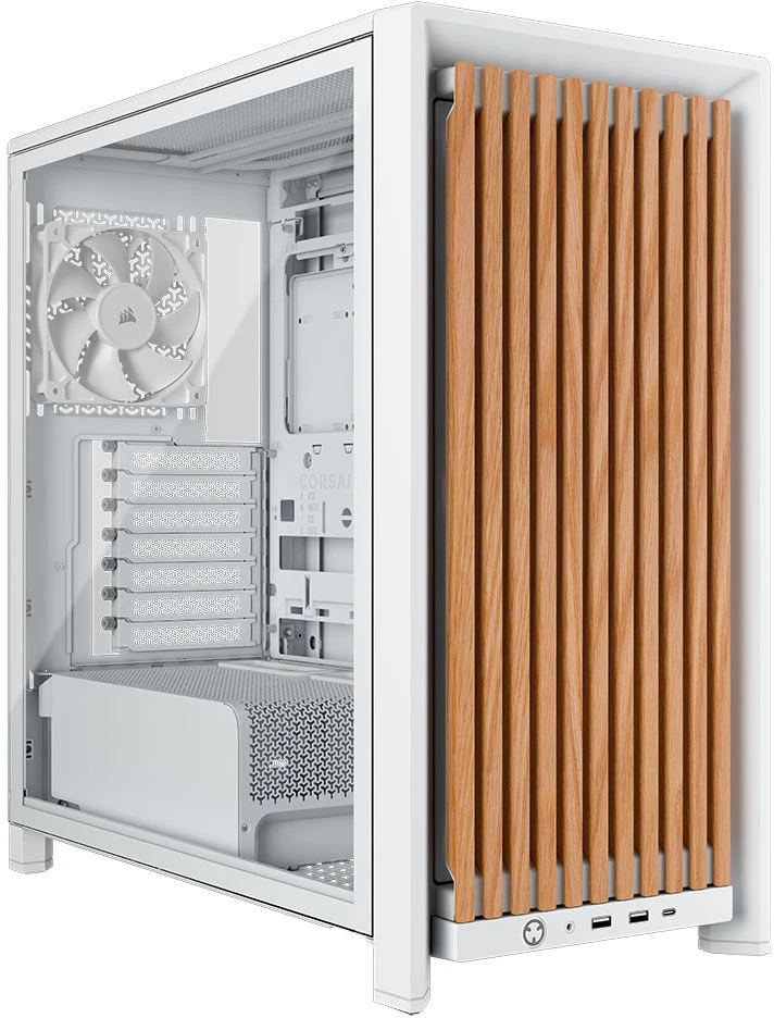 „Corsair FRAME 4000D RS“ medinis kompiuterio korpusas, „Midi-Tower“, E-ATX, medinis, baltas