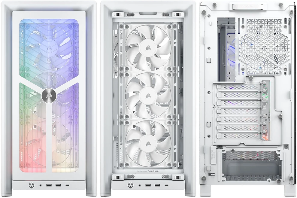 „Corsair FRAME 4000X RS“ kompiuterio korpusas, „Midi-Tower“, E-ATX - 4x RS120 ventiliatoriai, baltas