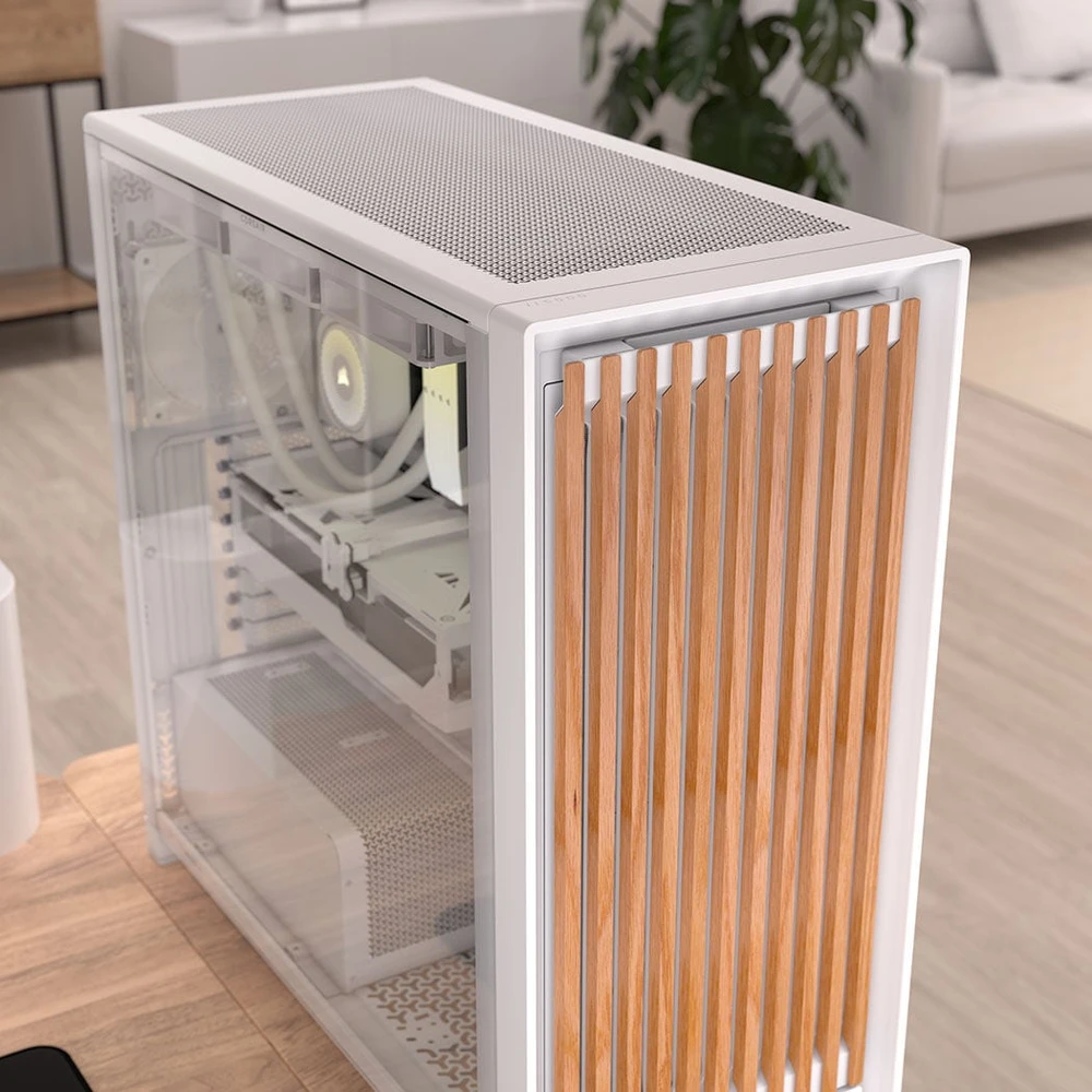 Corsair Microsystems Corsair FRAME 5000D WOOD RS, Midi Tower korpusas, PC, Riešutas, Balta, ATX, EATX, micro ATX, Mini-ITX, Plastikas, Plienas, Grūdintas stiklas, Žaidimams