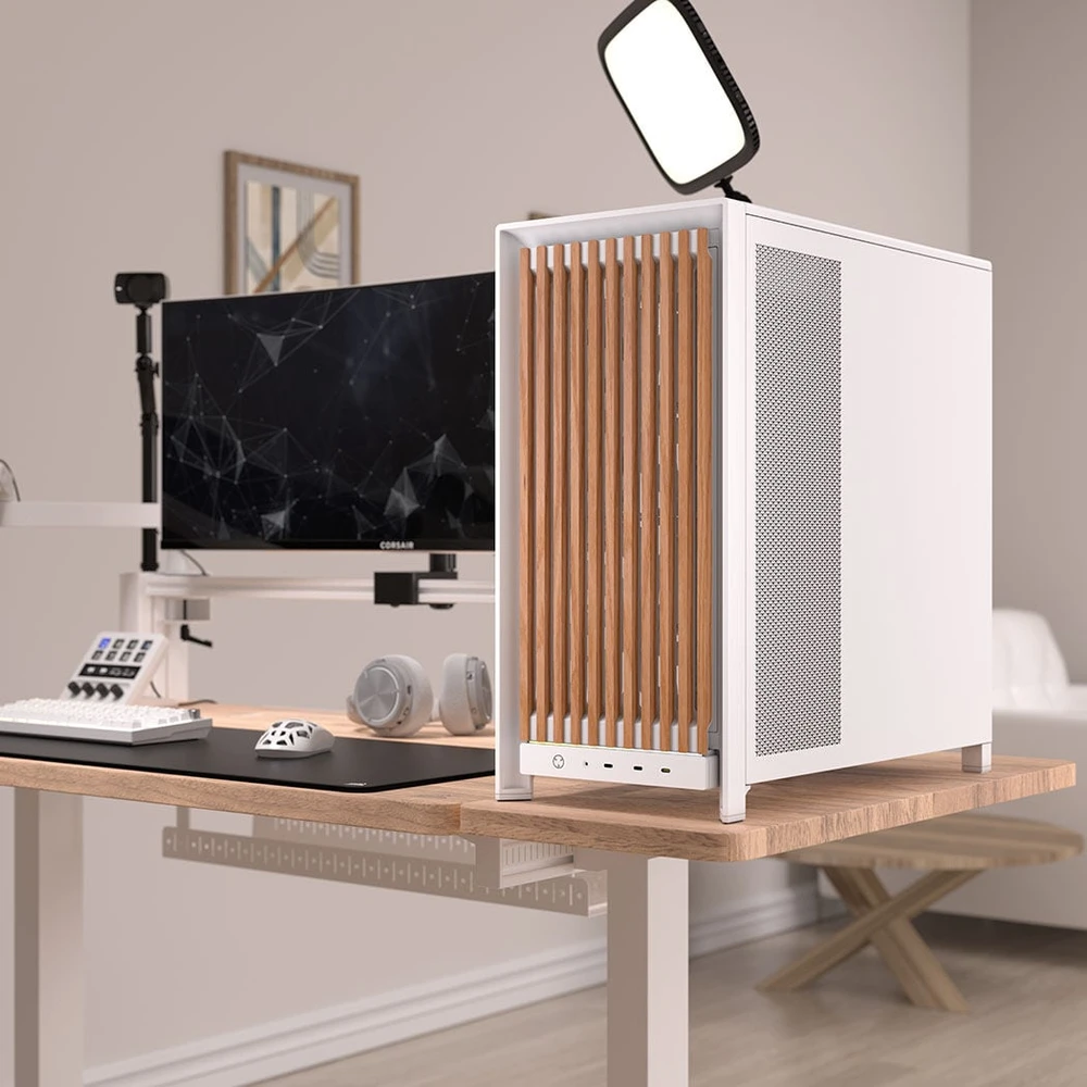Corsair Microsystems Corsair FRAME 5000D WOOD RS, Midi Tower korpusas, PC, Riešutas, Balta, ATX, EATX, micro ATX, Mini-ITX, Plastikas, Plienas, Grūdintas stiklas, Žaidimams
