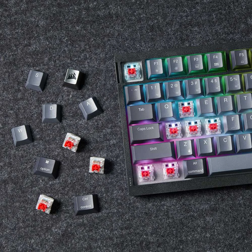 Corsair Gaming K65 Plus Wireless 75% RGB Klaviatūra žaidimams, MLX Raudonas - juodas, pilka