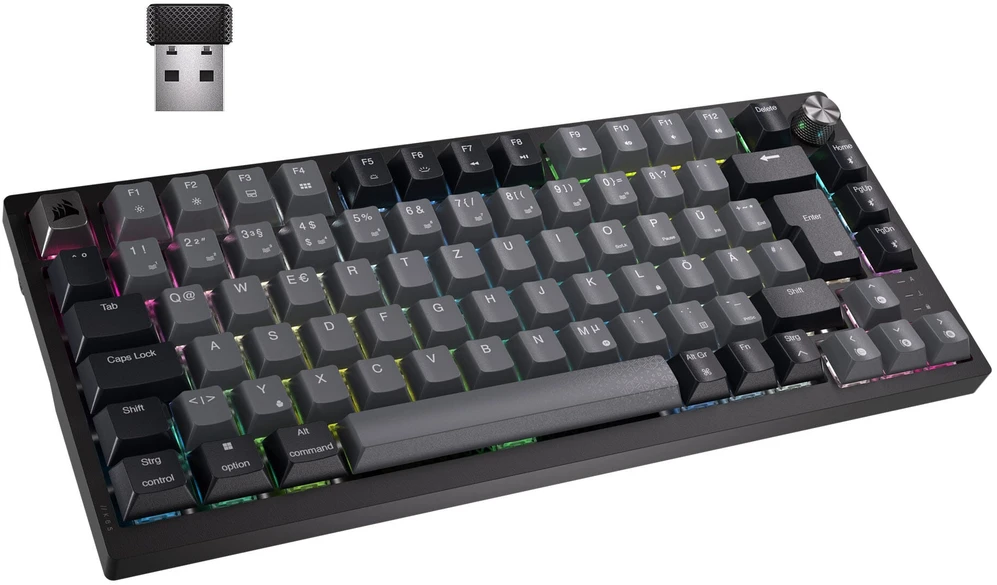 Corsair Gaming K65 Plus Wireless 75% RGB Klaviatūra žaidimams, MLX Raudonas - juodas, pilka