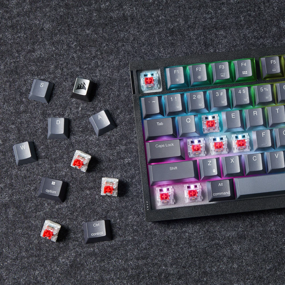 Corsair Gaming K65 Plus Wireless 75% RGB Klaviatūra žaidimams, MLX Raudonas - juodas, pilka