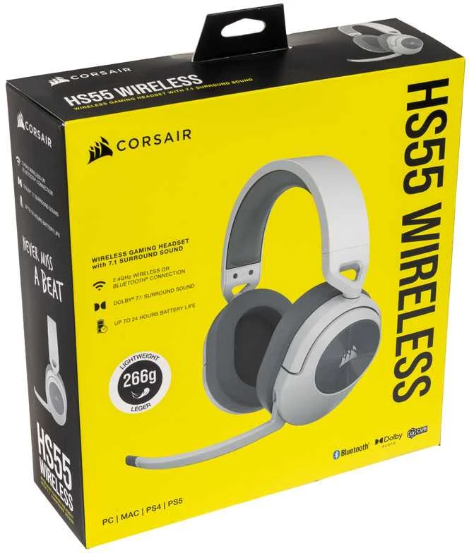 Corsair HS55 žaidimų ausinės, belaidės, Baltos