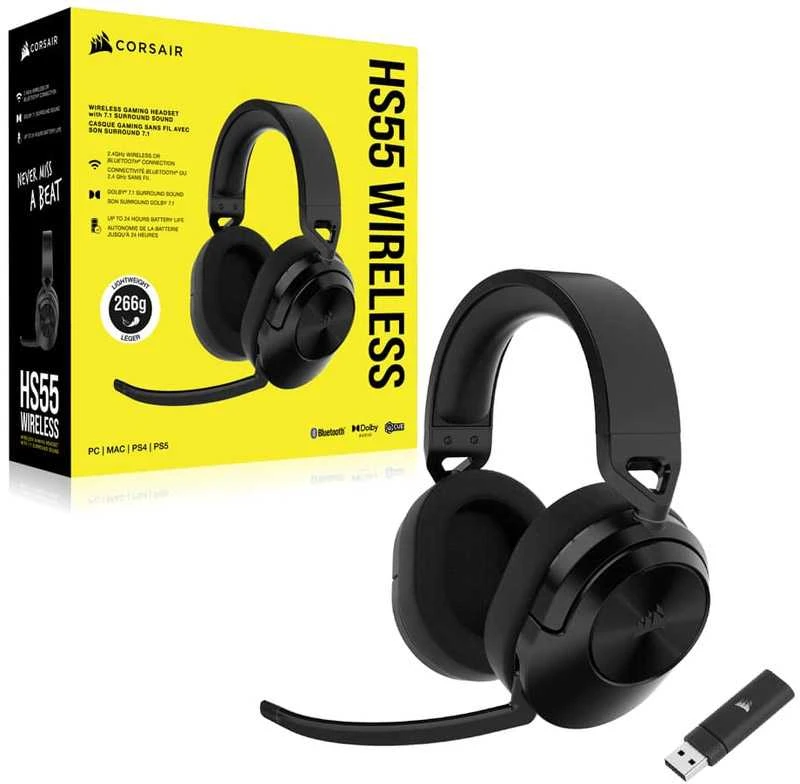Corsair HS55 žaidimų ausinės, belaidės, Anglies pluošto spalvos