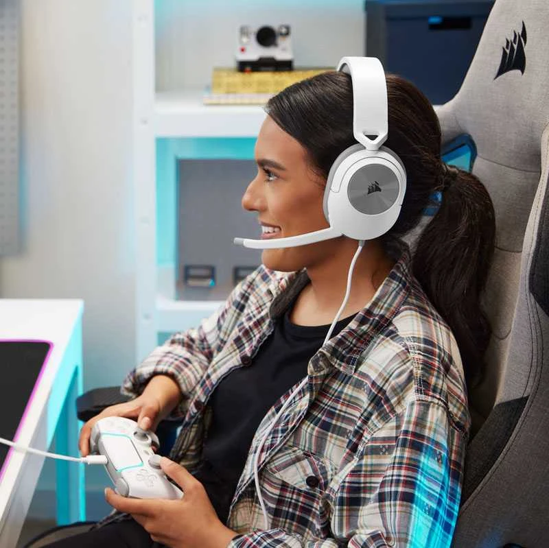 Corsair HS55 žaidimų ausinės, su laidu, su mikrofonu, Baltos