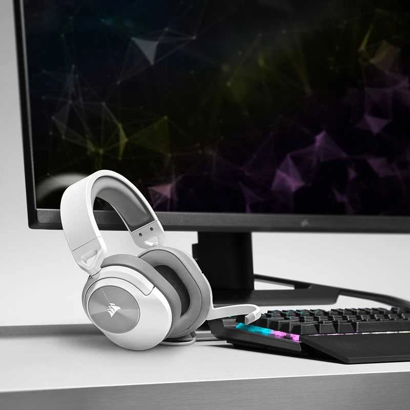 Corsair HS55 žaidimų ausinės, su laidu, su mikrofonu, Baltos