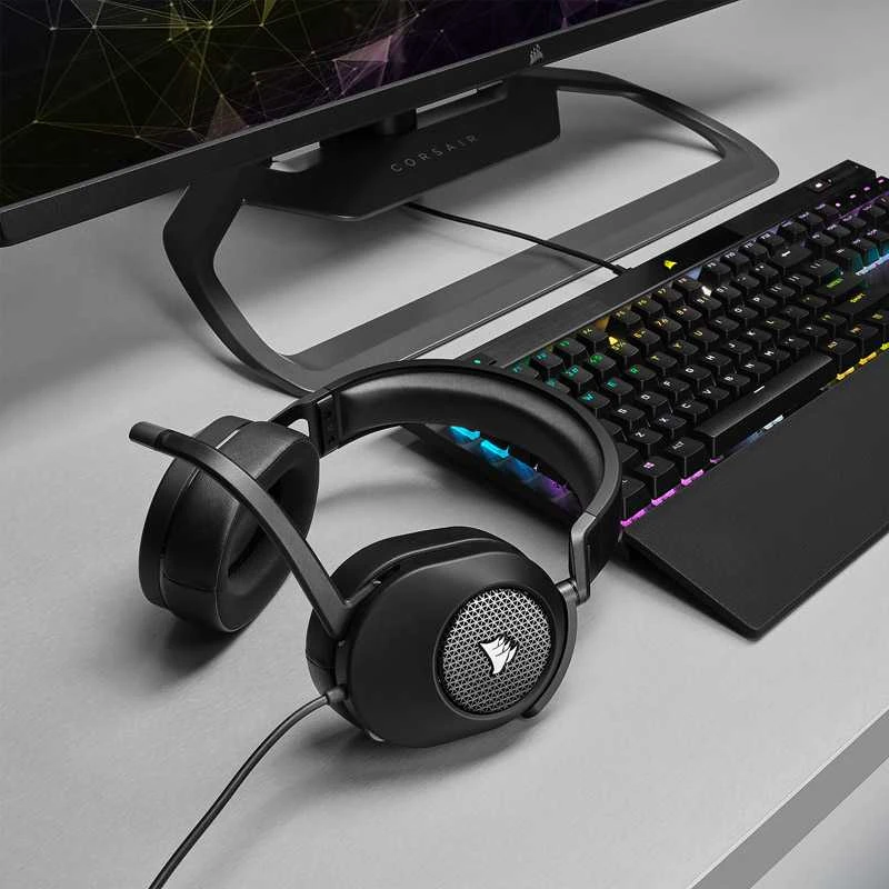 Corsair HS65 žaidimų ausinės, su laidu, Anglies pluošto spalvos