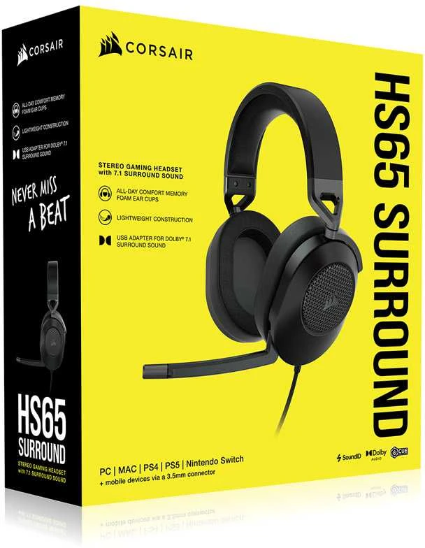 Corsair HS65 žaidimų ausinės, su laidu, Anglies pluošto spalvos