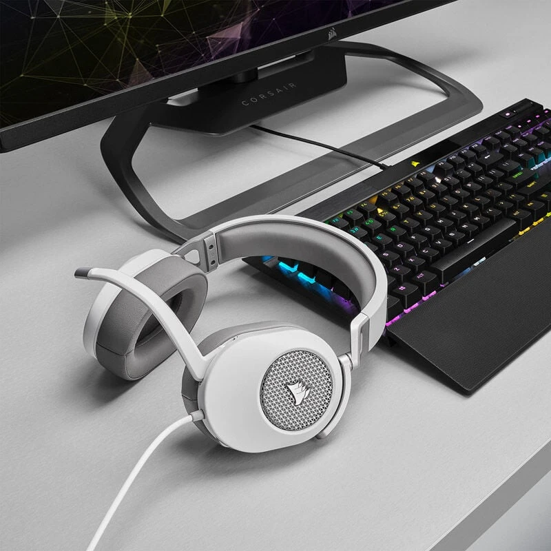 Corsair HS65 erdvinio garso ausinės, Su laidu, Baltos