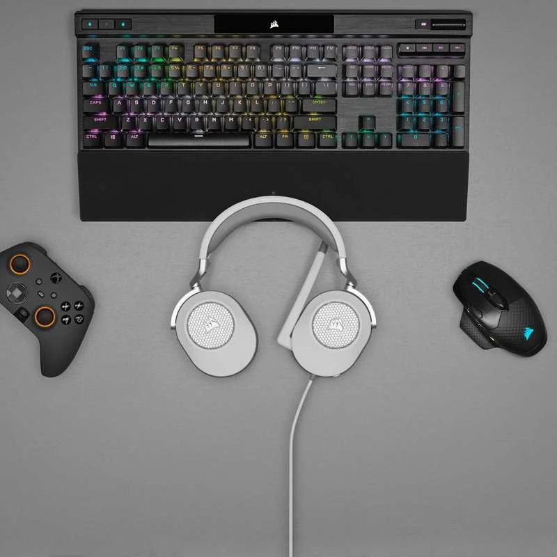 Corsair HS65 erdvinio garso ausinės, Su laidu, Baltos