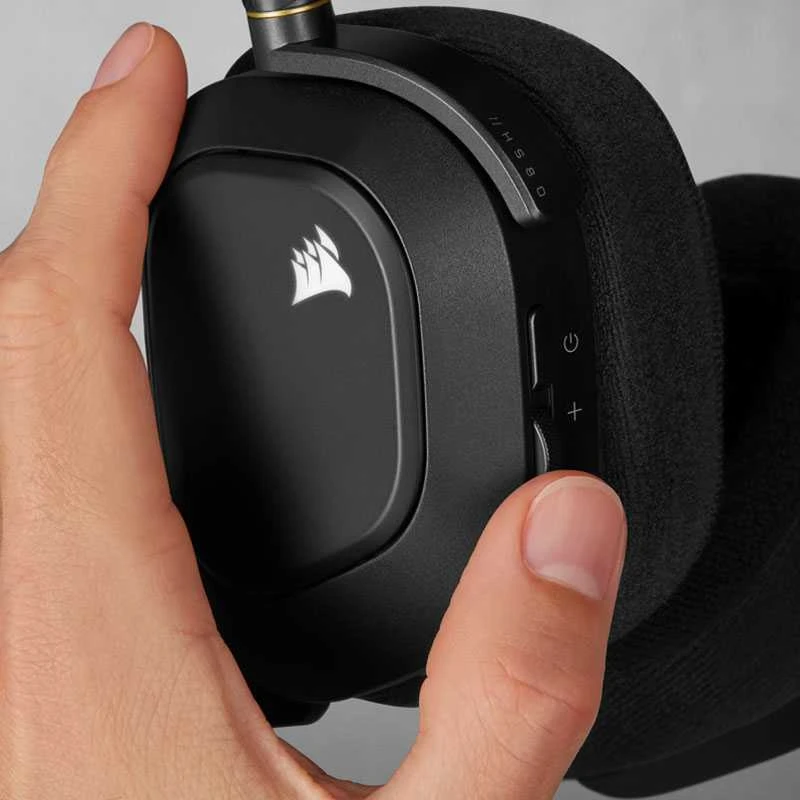 Belaidės Premium Žaidimų Ausinės Corsair HS80 RGB, Spatial Audio, Anglies spalvos