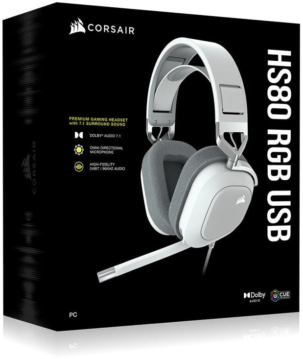 Corsair Ausinės Žaidimams HS80 RGB Su mikrofonu, Baltos, Over-Ear Su laidu