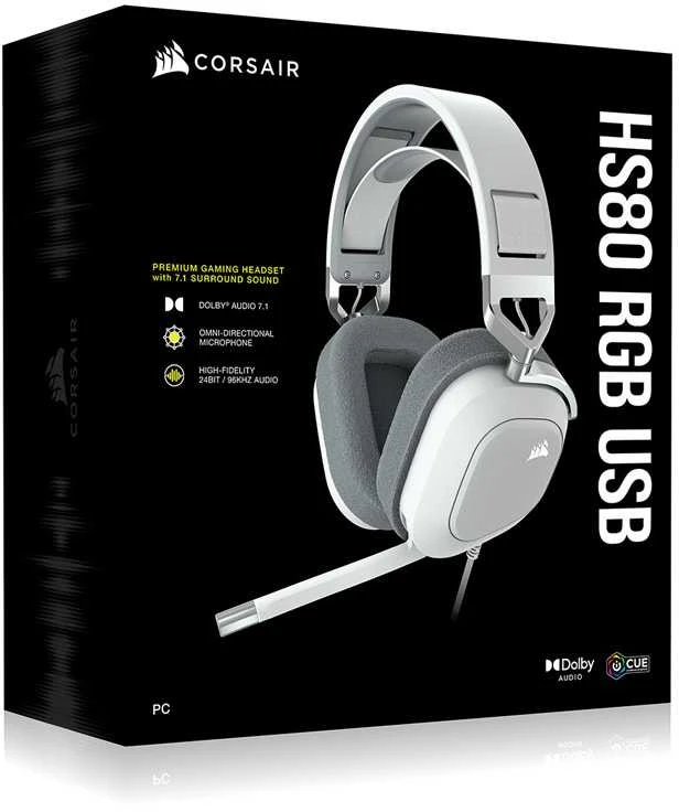 Corsair Ausinės Žaidimams HS80 RGB Su mikrofonu, Baltos, Over-Ear Su laidu