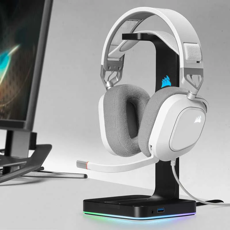 Corsair Ausinės Žaidimams HS80 RGB Su mikrofonu, Baltos, Over-Ear Su laidu