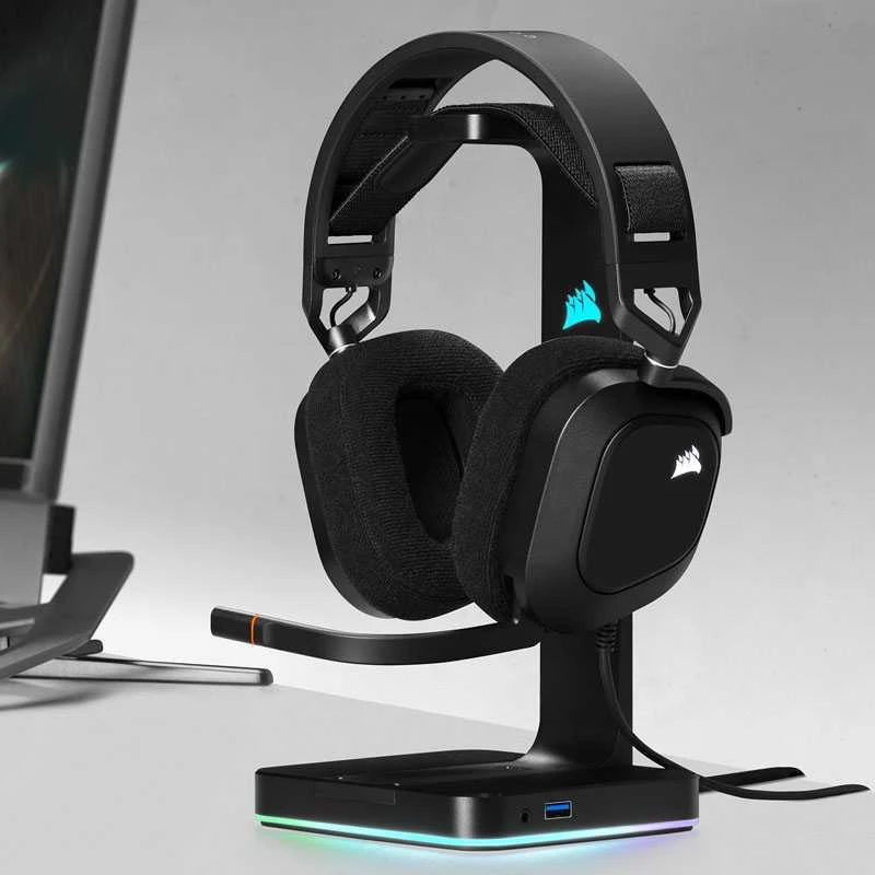 Žaidimų ausinės Corsair HS80 RGB Carbon, Juodos