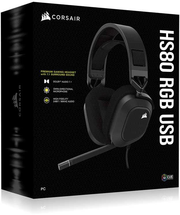 Žaidimų ausinės Corsair HS80 RGB Carbon, Juodos