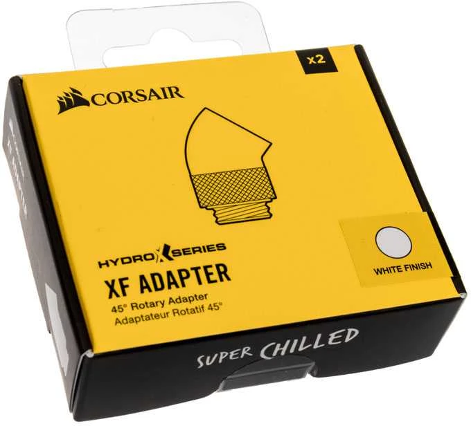 Corsair „Hydro X“ serijos adapteriai, 45 laipsnių, G1/4 colio kištukas į G1/4 colio kištuką, 2 vnt., pasukami, „Baltas“