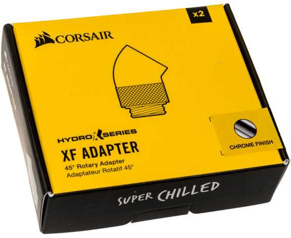 Corsair „Hydro X“ serijos adapteris, 45 laipsnių G1/4 colio kištukas į G1/4 colio kištuką, 2 vnt. pakuotėje, pasukamas, chromuotas sidabrinis