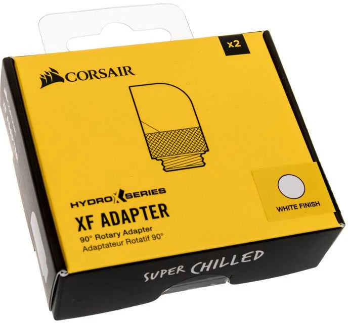 Corsair „Hydro X“ serijos adapteriai 90 laipsnių G1/4 colio lizdas į G1/4 colio lizdą – 2 vnt. pakuotėje, pasukami, Baltas