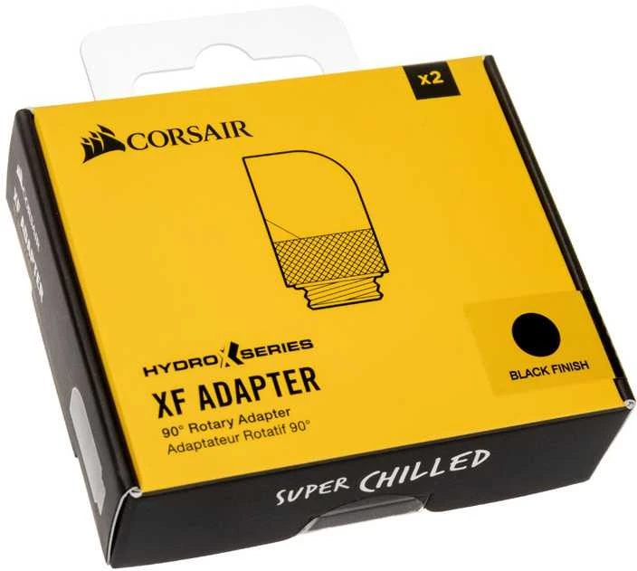 Corsair „Hydro X“ serijos adapteriai 90 laipsnių G1/4 colio kištukas į G1/4 colio kištuką, 2 vnt., pasukami, juodas