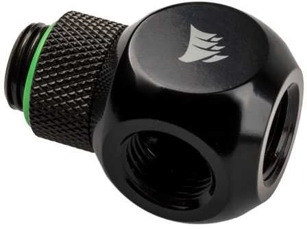 Corsair „Hydro X“ serijos XF adapteris Y formos skirstytuvas G1/4 colio AG į 2x G1/4 colio IG - pasukamas, juodas
