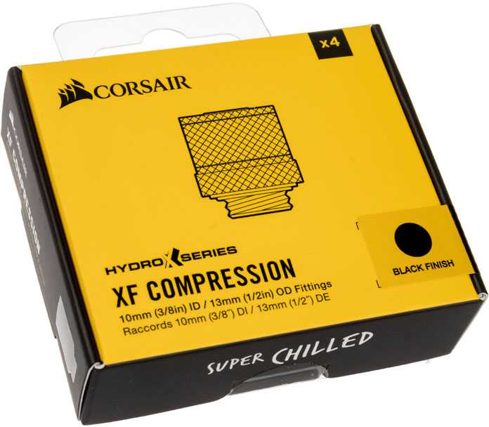 Corsair „Hydro X“ serijos XF jungtis, tiesi, G1/4 colio BSPP–13/10 mm – 4 vnt. pakuotėje, juodas