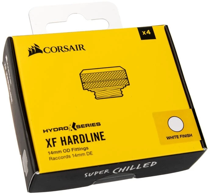 „Corsair Hydro X Series XF Hardline“ jungtis, tiesus G1/4 į 14 mm išorinį kietą vamzdelį, 4 vnt. pakuotėje, baltas