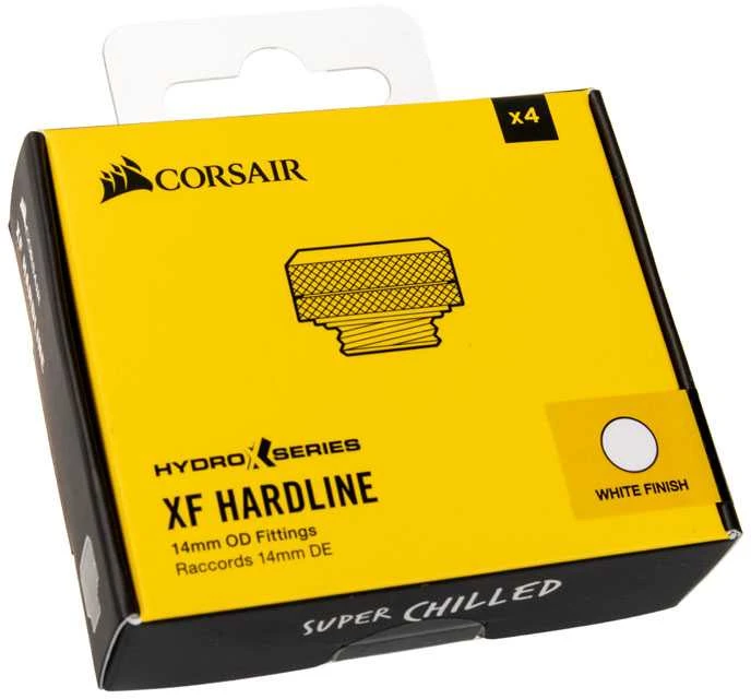 „Corsair Hydro X Series XF Hardline“ jungtis, tiesus G1/4 į 14 mm išorinį kietą vamzdelį, 4 vnt. pakuotėje, baltas