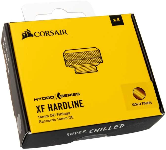 Corsair „Hydro X“ serijos XF kietos linijos jungtis, tiesus G1/4 į 14 mm išorinį kietą vamzdį - 4 vnt. pakuotėje, auksinis
