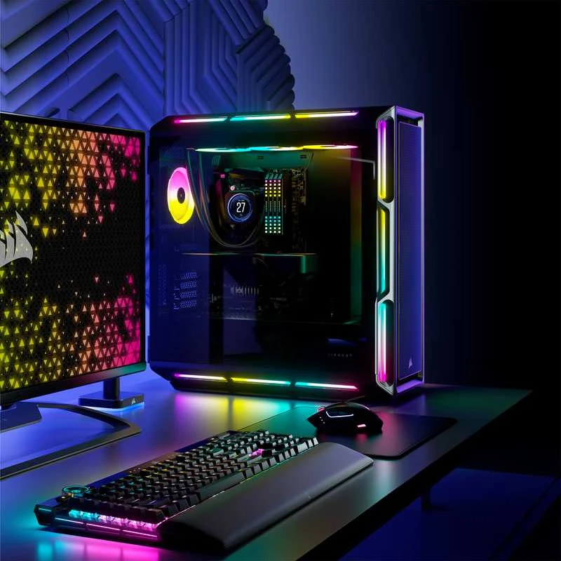 „Corsair“ | Grūdinto stiklo išmanusis korpusas | „iCUE 5000T RGB“ | Šoninis langas | Juodas | Vidutinio dydžio bokštas | ATX