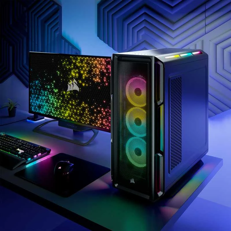 „Corsair“ | Grūdinto stiklo išmanusis korpusas | „iCUE 5000T RGB“ | Šoninis langas | Juodas | Vidutinio dydžio bokštas | ATX
