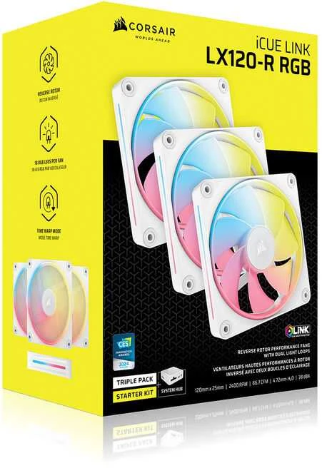 Corsair iCUE LINK LX120-R RGB PWM 3 vnt. pakuotė + šakotuvas, baltas CO-9051054-WW