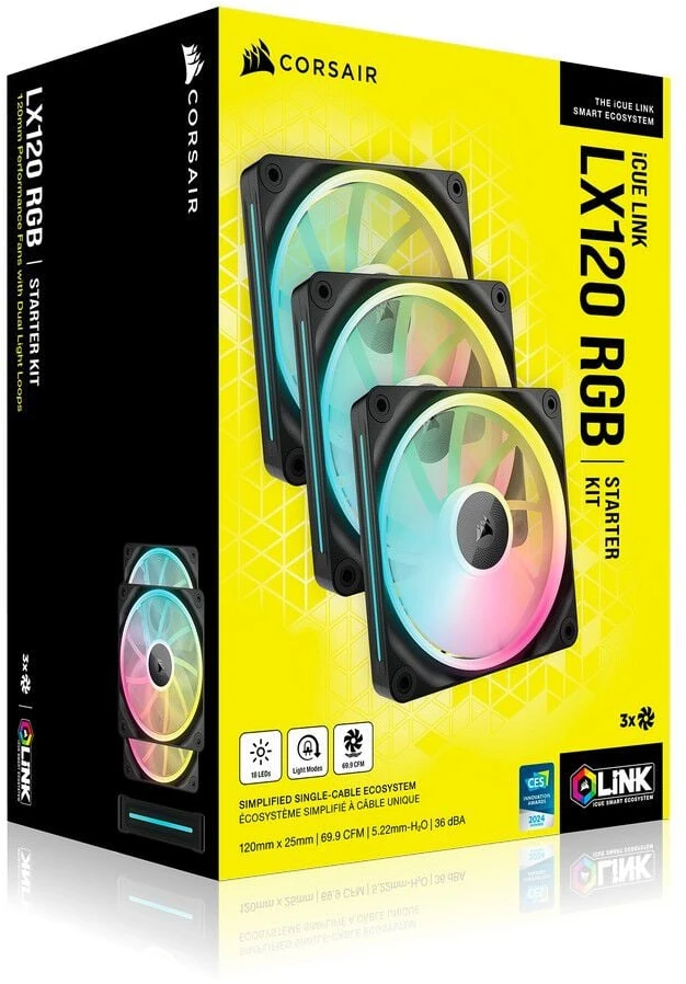 Corsair iCUE Link LX120 RGB, PWM korpuso ventiliatorius, 3er Pack – 120mm, juodos spalvos
