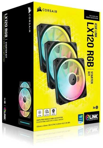 Corsair iCUE Link LX120 RGB, PWM korpuso ventiliatorius, 3er Pack – 120mm, juodos spalvos