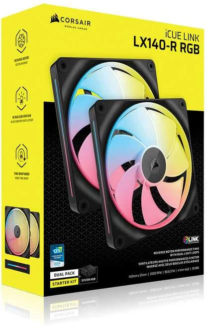 Corsair iCUE Link LX140-R RGB korpuso ventiliatorius, PWM – 2er-Pack, 140mm, juodos spalvos